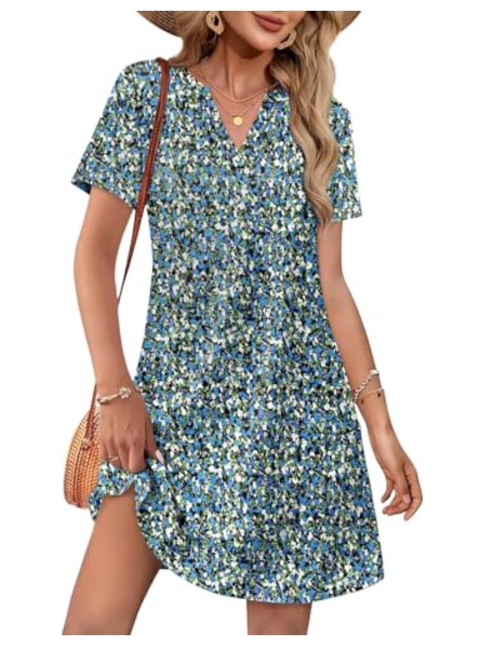 Women's V-Neck Short Sleeve Dress with Pockets Casual Summer Beach Vacation